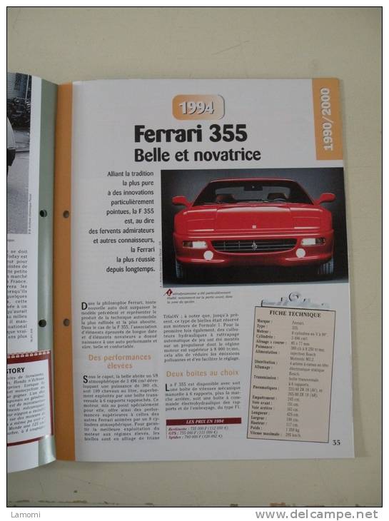 Fiche Technique Voiture - Ferrari 355 - 1994 - (N°11) Technical Car - Cars