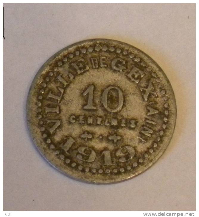 Jeton De Nécessité Ville De GEX (01) Ain - 10 Centimes 1919 - Autres & Non Classés