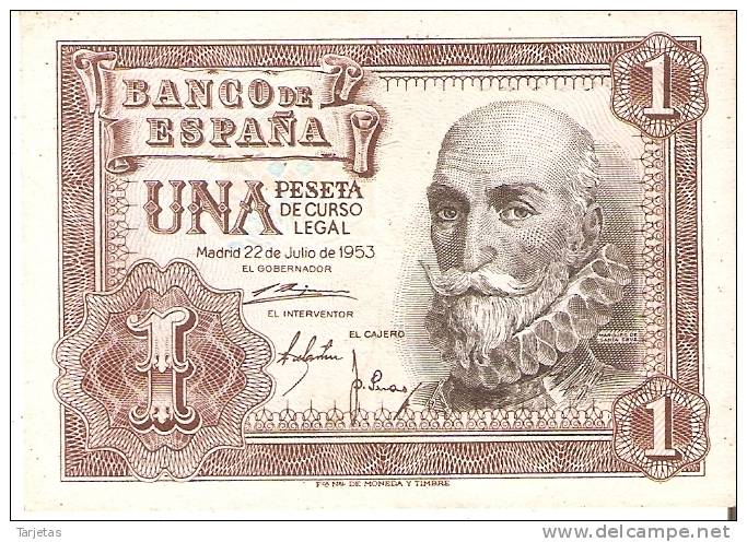 BILLETE DE 1 PTA DEL 22/07/1953 SERIE Z CALIDAD EBC+  (BANKNOTE) - 1-2 Pesetas