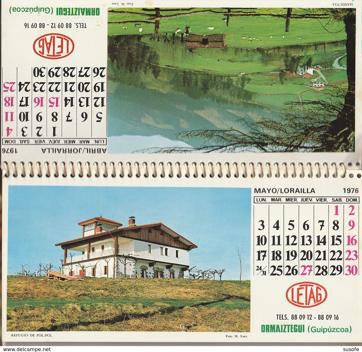 CALENDARIO SOBREMESA AÑO 1976 LETAG EN VASCO Kalender Calendrier Kalendar - Tamaño Grande : 1971-80