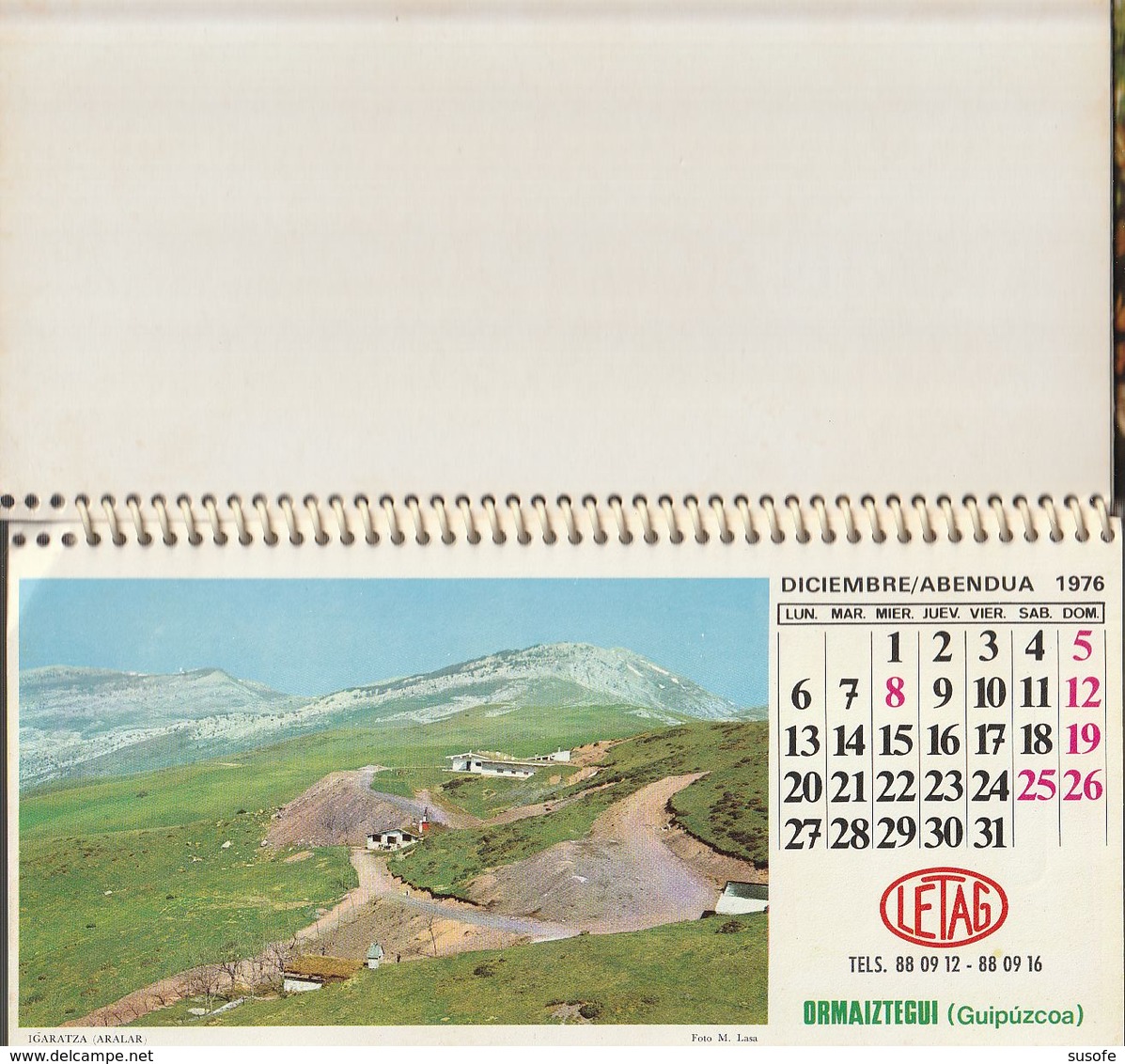 CALENDARIO SOBREMESA AÑO 1976 LETAG EN VASCO Kalender Calendrier Kalendar - Big : 1971-80