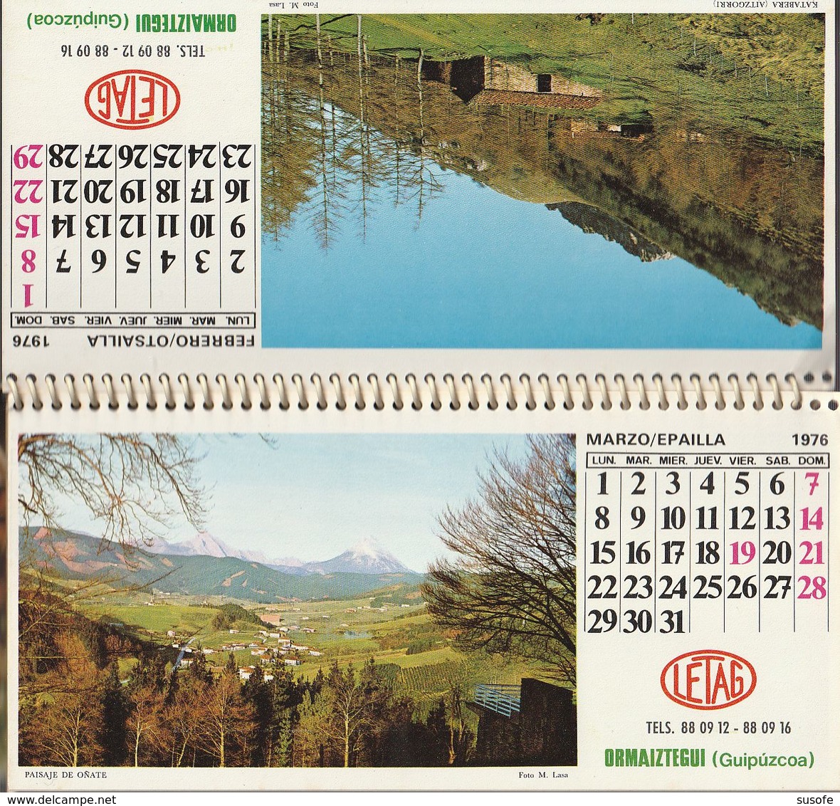 CALENDARIO SOBREMESA AÑO 1976 LETAG EN VASCO Kalender Calendrier Kalendar