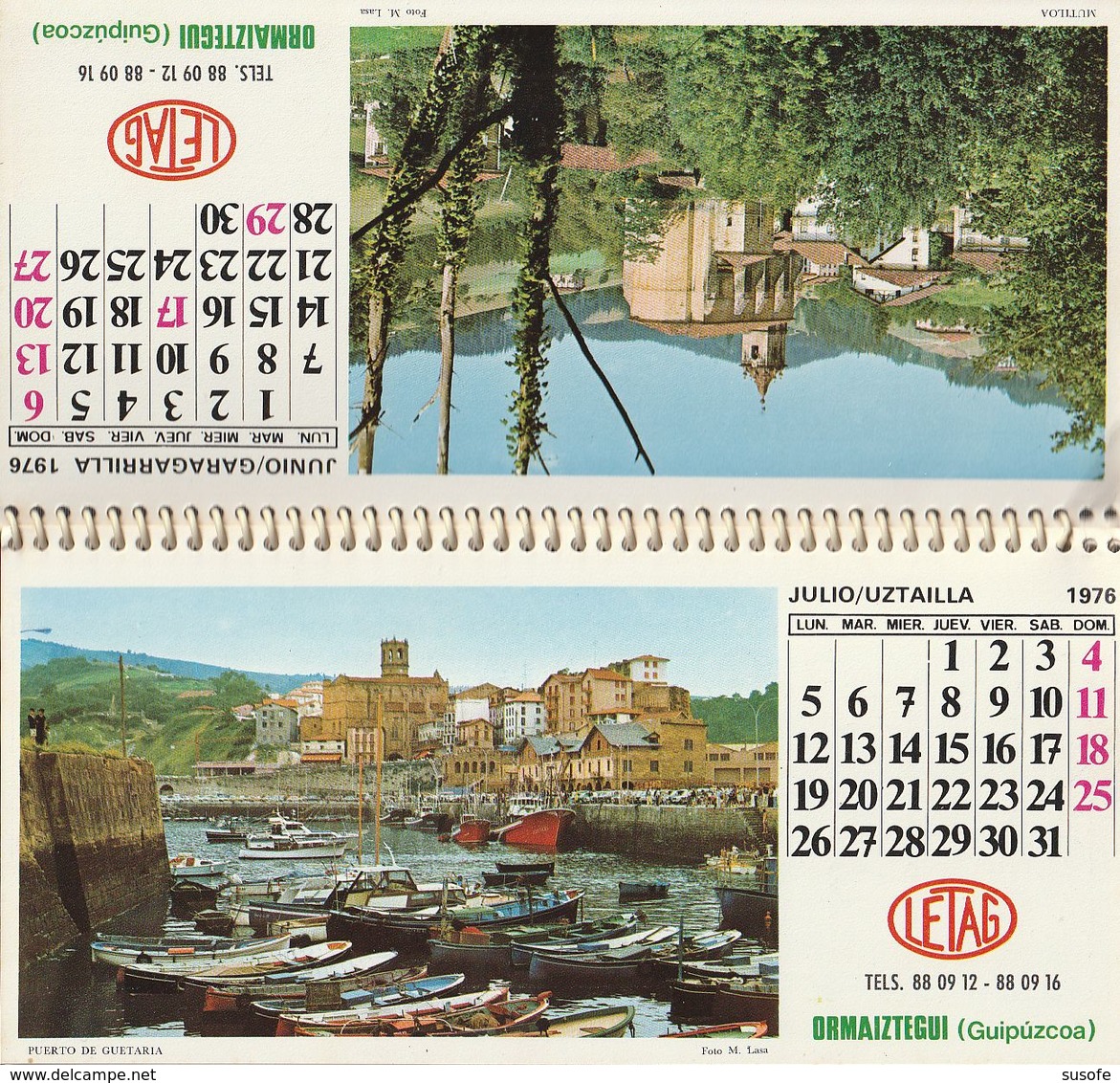 CALENDARIO SOBREMESA AÑO 1976 LETAG EN VASCO Kalender Calendrier Kalendar