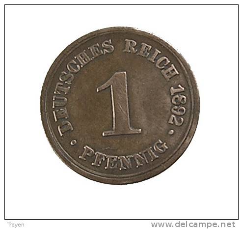 Allemagne - 1 Pfennig - 1892 F - Cuivre - TB+ - 1 Pfennig