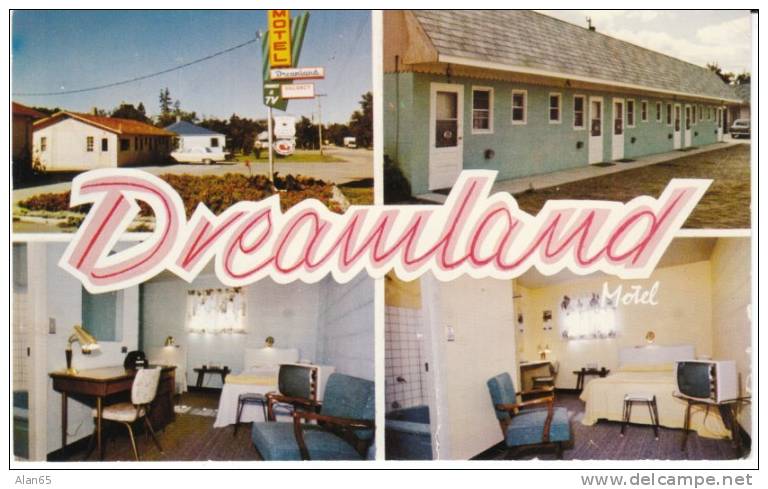 Melita Manitoba Canada, Dreamland Motel, Lodging, Interior Views '50s Decor, C1950s Vintage Postcard - Other & Unclassified