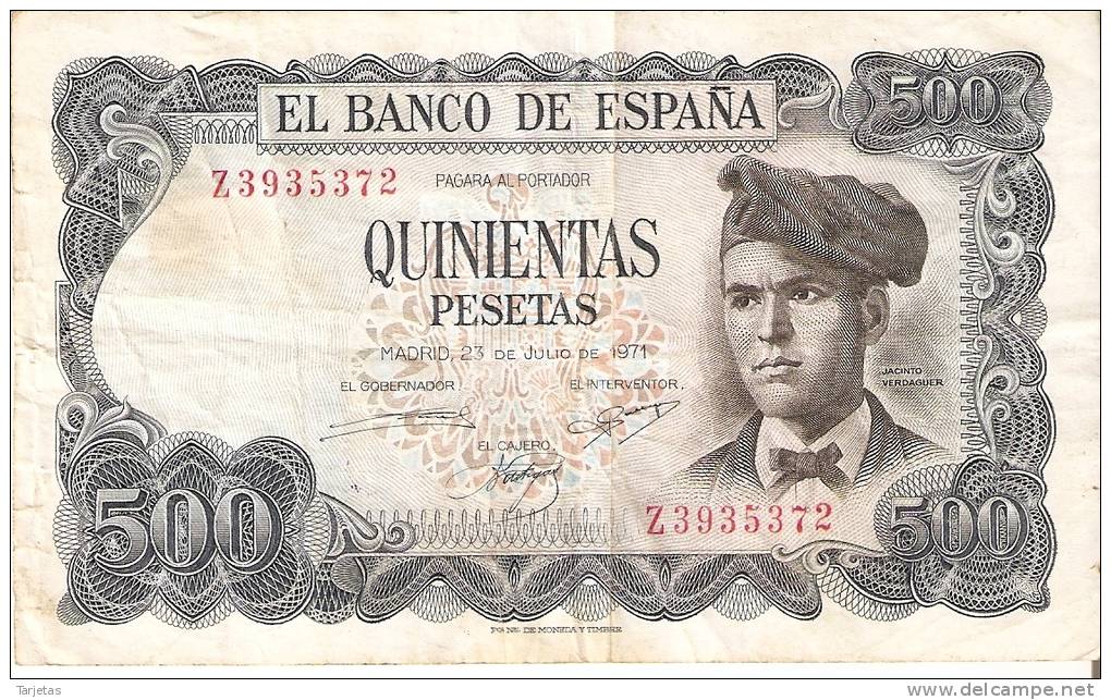 BILLETE DE ESPAÑA DE 500 PTAS DEL 23/07/1971 SERIE Z EN CALIDAD RC (BANKNOTE) - 500 Pesetas