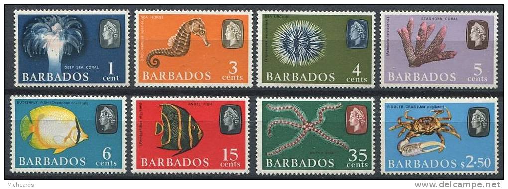 BARBADE 1966/68 - Faune Marine - Neuf Sans Charniere (Yvert 243/45/46/47/48/51/53/56) - Barbades (1966-...)