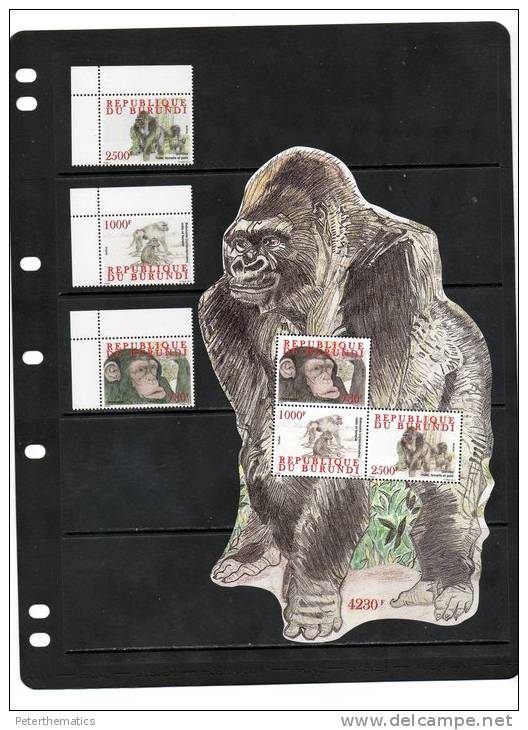 BURUNDI,2011, GORILLAS, 3v+ GORILLA SHAPED SHEETLET,MNH, NICE +RARE - Gorilles