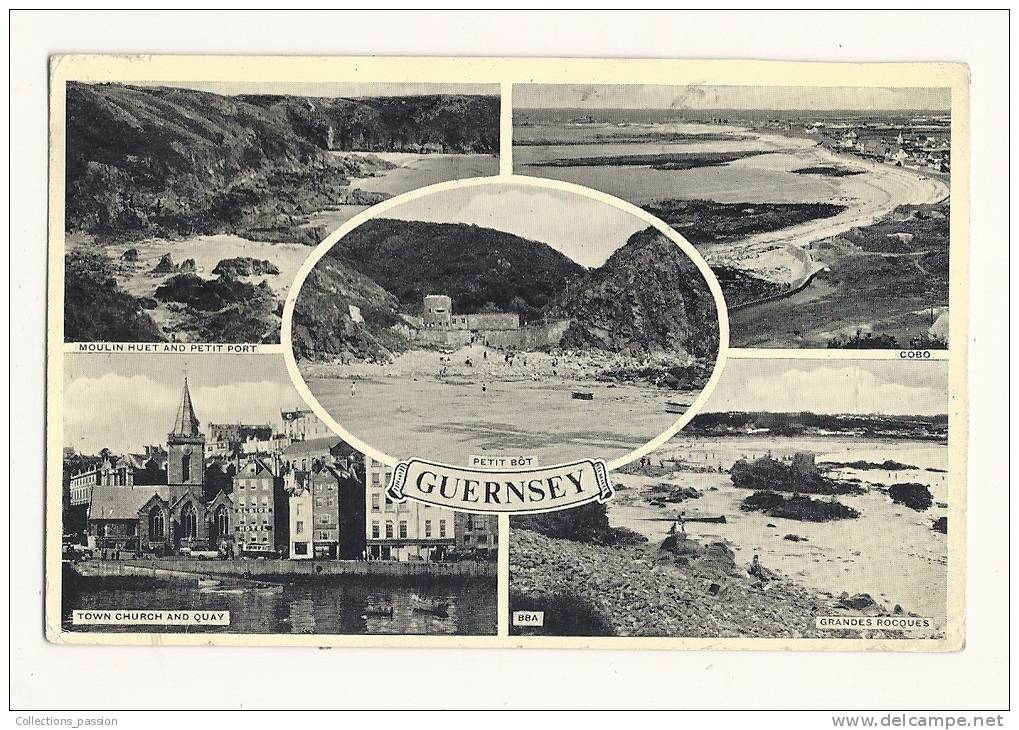 Cp, Iles De La Manche, Guernesey, Multi-Vues, Voyagée 1958 - Guernsey