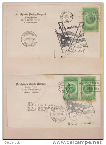 O) 1942 CUBA, FOR DEMOCRACY IN AMERICA-AMERICA A NEW WORLD,FIRST DAY COVER USED. - Sonstige & Ohne Zuordnung