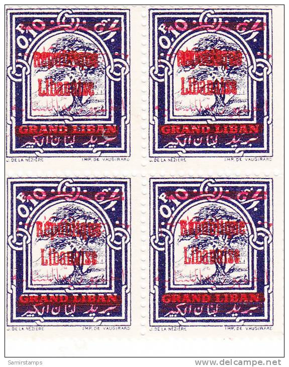 Lebanon,1928 Overprinted On 0,10 Bloc Of 4 MNH,Double Inverted ARABIC Overprinting- Rare-SKRILL PAY ONLY - Lebanon