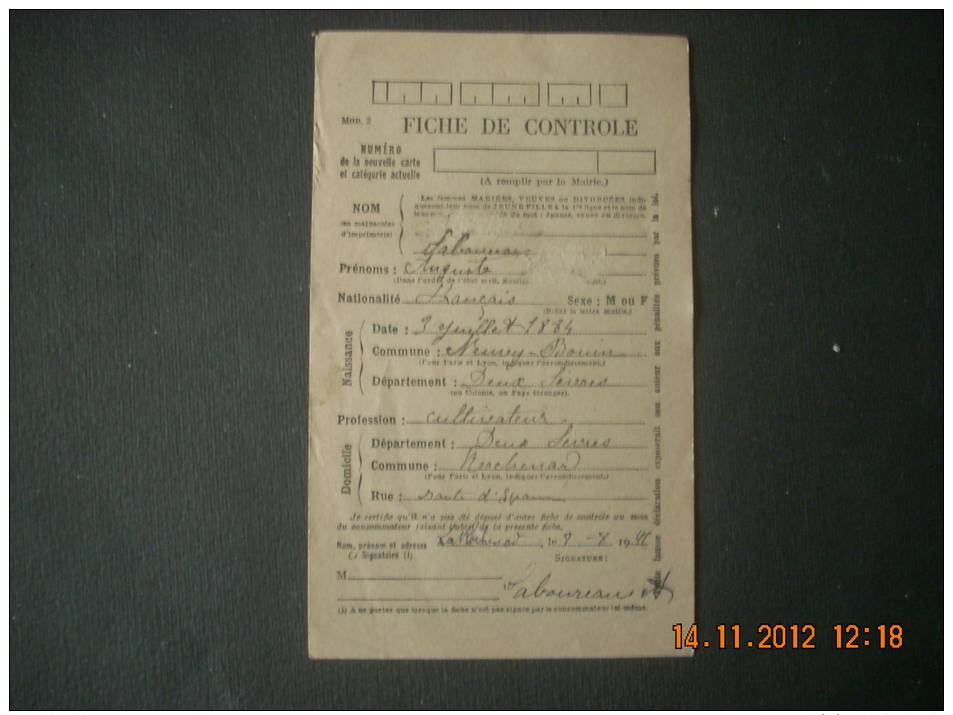 SN  412   LA ROCHENARD  79     NEUVY BOUIN  79  CARTE DE RAVITAILLEMENT  GUERRE  39/45 - Oorlog 1939-45