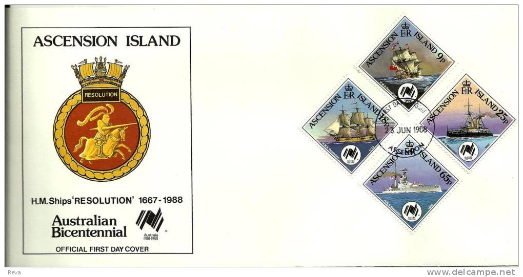 ASCENSION ISLAND FDC 200 YEARS AUSTRALIA SHIPS SET OF 4 DATED 23-06-1988 CTO SG? READ DESCRIPTION !! - Ascension (Ile De L')