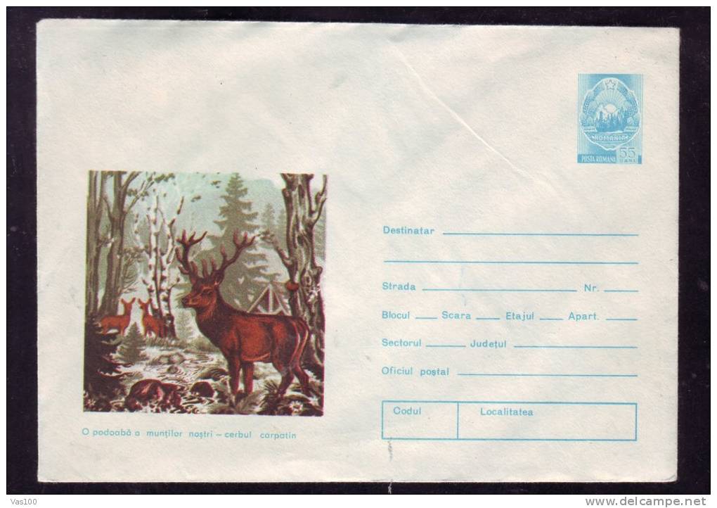 COVER STATIONERY,ENTIERS POSTAUX,DEER,1975,ROMANIA - Wild