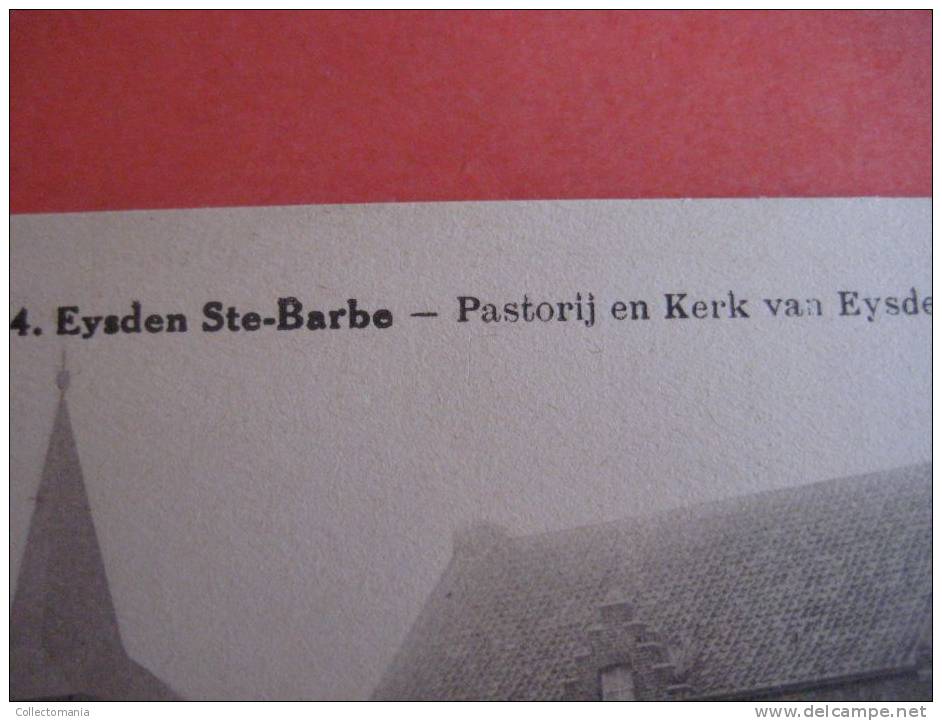 8 postkaarten Eisden  St.Barbe Belle fleur, Villa Yvonne, Koolmijn Limburg Maas, Koolmijn put Elizabeth, Werkmanshuizen.