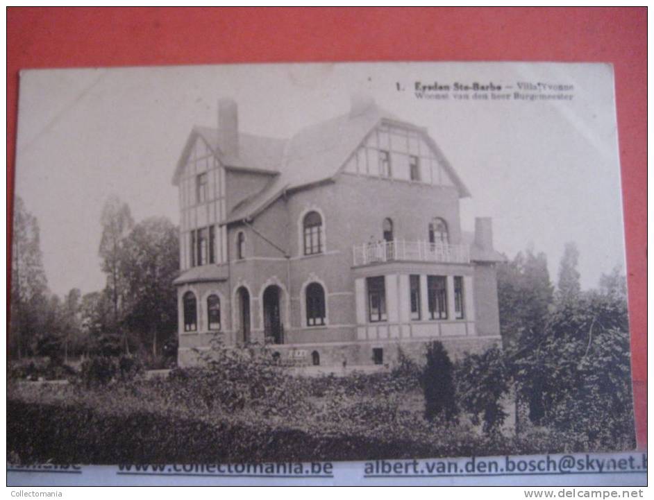 8 postkaarten Eisden  St.Barbe Belle fleur, Villa Yvonne, Koolmijn Limburg Maas, Koolmijn put Elizabeth, Werkmanshuizen.