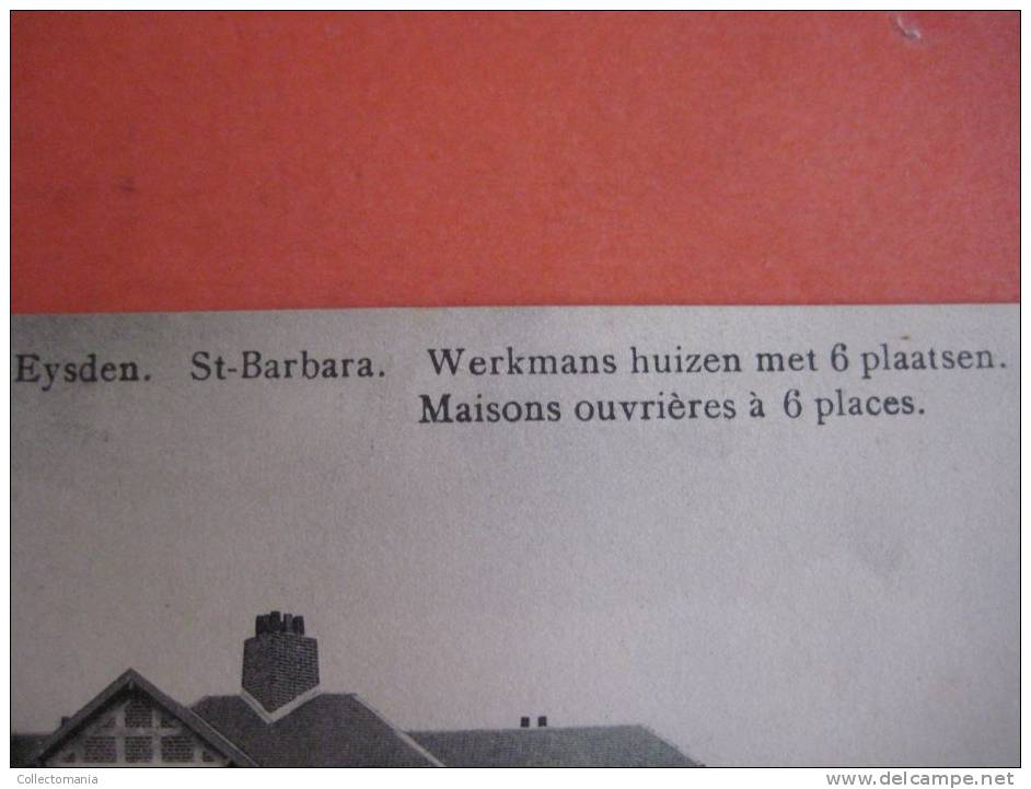 8 postkaarten Eisden  St.Barbe Belle fleur, Villa Yvonne, Koolmijn Limburg Maas, Koolmijn put Elizabeth, Werkmanshuizen.