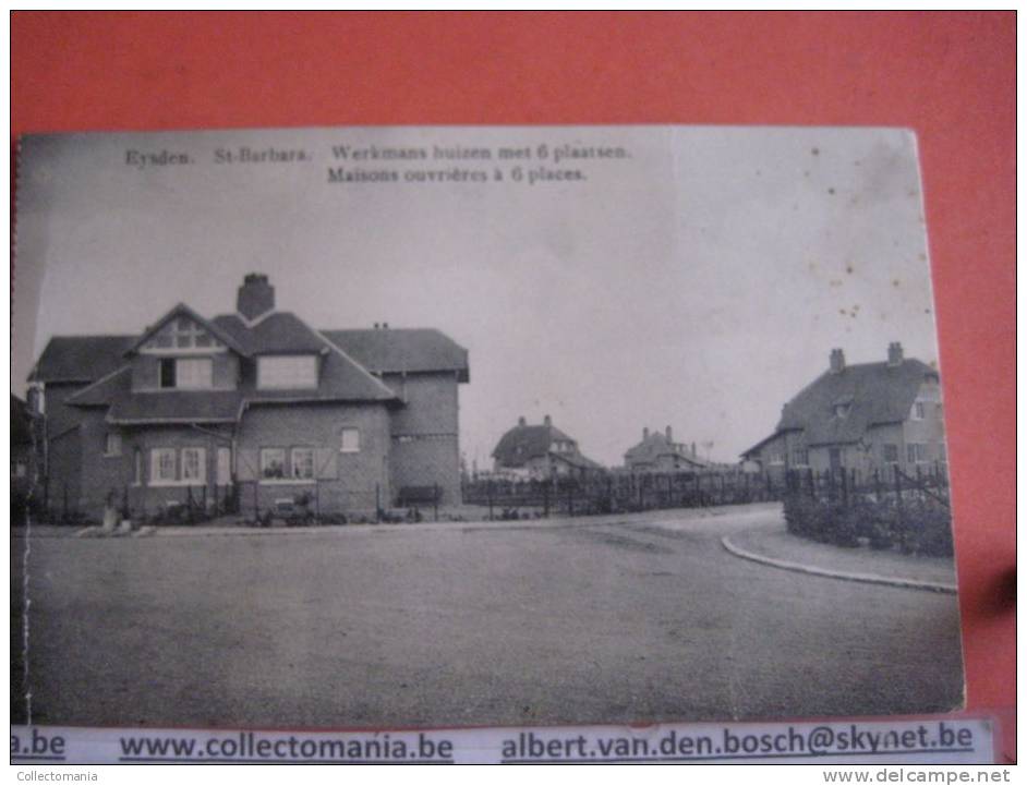 8 postkaarten Eisden  St.Barbe Belle fleur, Villa Yvonne, Koolmijn Limburg Maas, Koolmijn put Elizabeth, Werkmanshuizen.