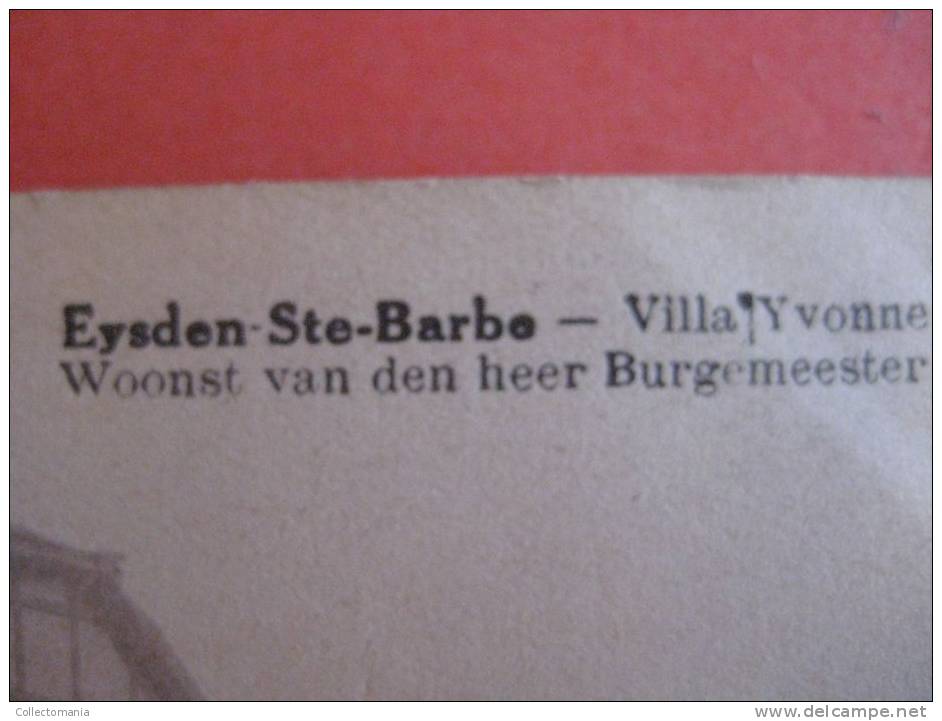 8 postkaarten Eisden  St.Barbe Belle fleur, Villa Yvonne, Koolmijn Limburg Maas, Koolmijn put Elizabeth, Werkmanshuizen.