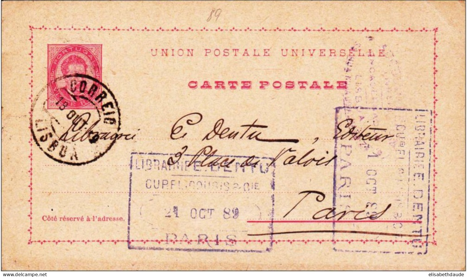 PORTUGAL - 1889 - CARTE ENTIER POSTAL De LISBONNE Pour PARIS - Postwaardestukken