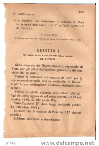 POVE ( VICENZA )  - REGIO DECRETO 1889 - Decrees & Laws