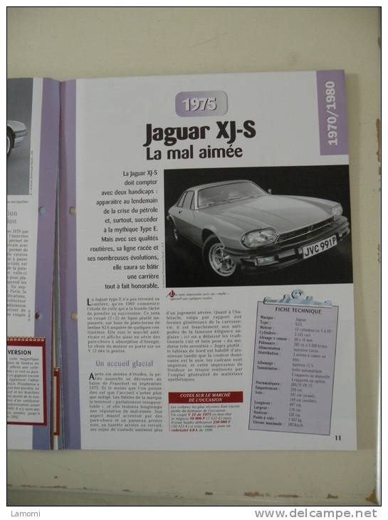 Fiche Technique Voiture - Jaguar XJ S - 1975 - (N°9) Technical Car - Cars