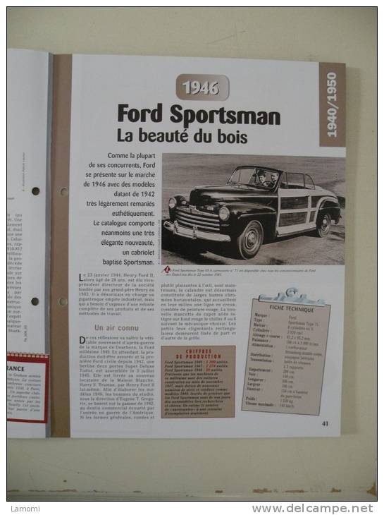 Fiche Technique Voiture - Ford Sportsman - 1946 - (N°9) Technical Car - Auto's