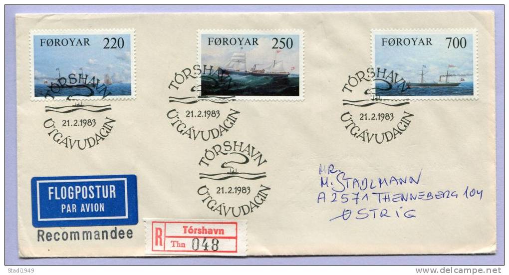 FDC Einschreibebrief Färöer Foroyar Dampfschiffe Steamships 1983 (281) - Färöer Inseln