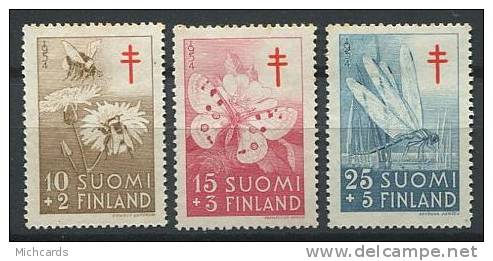 FINLANDE 1954 - Papillon Insecte Croix Rouge - Neuf, Trace De Charniere (Yvert 417/19) - Unused Stamps