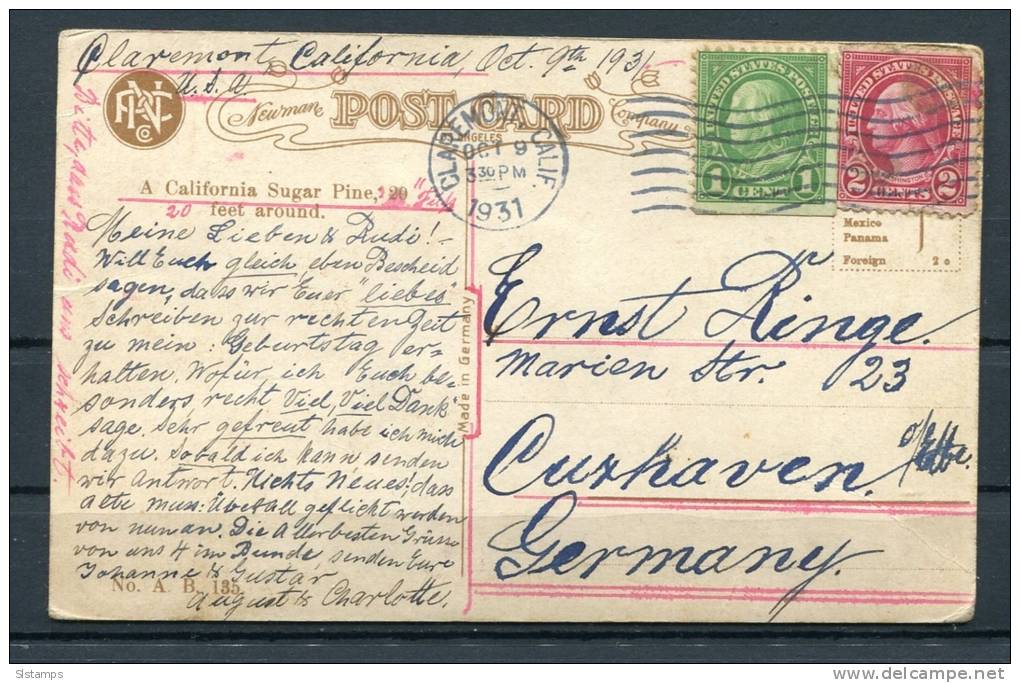 USA 1931 Postal  Stationary Card Clarmont- Germany - 1921-40