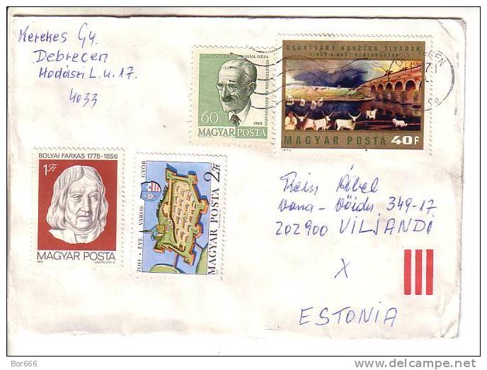 GOOD HUNGARY Postal Cover To ESTONIA 1987 - Good Stamped: Art ; Persons ; Varos - Brieven En Documenten