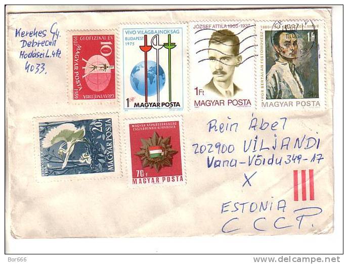 GOOD HUNGARY Postal Cover To ESTONIA 1987 - Good Stamped: Sword ; Persons ; Bird - Brieven En Documenten