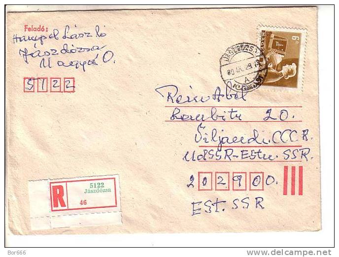 GOOD HUNGARY " REGISTERED " Postal Cover To ESTONIA 1980 - Good Stamped: Telegraph - Lettres & Documents