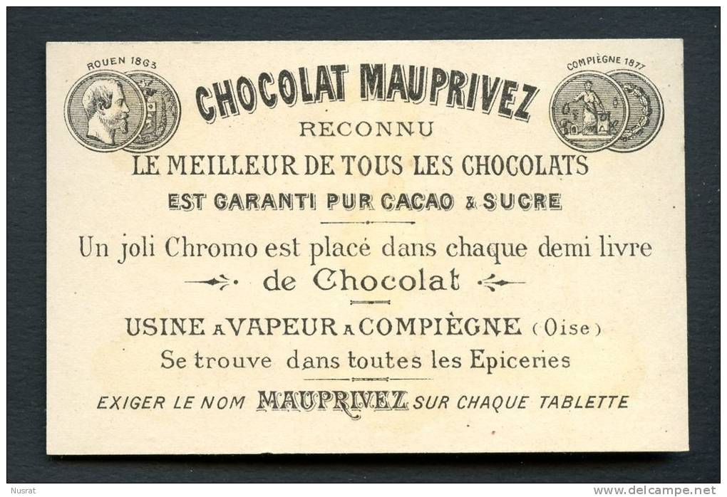 Chocolat Mauprivez, Compiègne, Jolie Chromo Cadre Dorée Lith. Champenois, Aux Bains De Mer - Sonstige & Ohne Zuordnung
