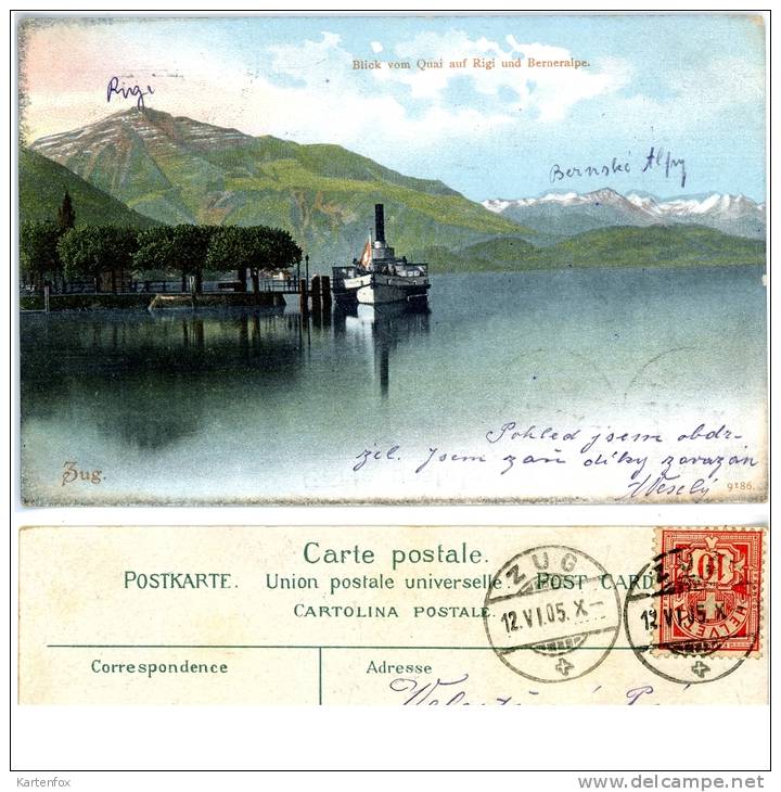 Zug, Blick Vom Quai Auf Rigi Und Berneralpe, Dampfer, 12.6.1905 - Zoug