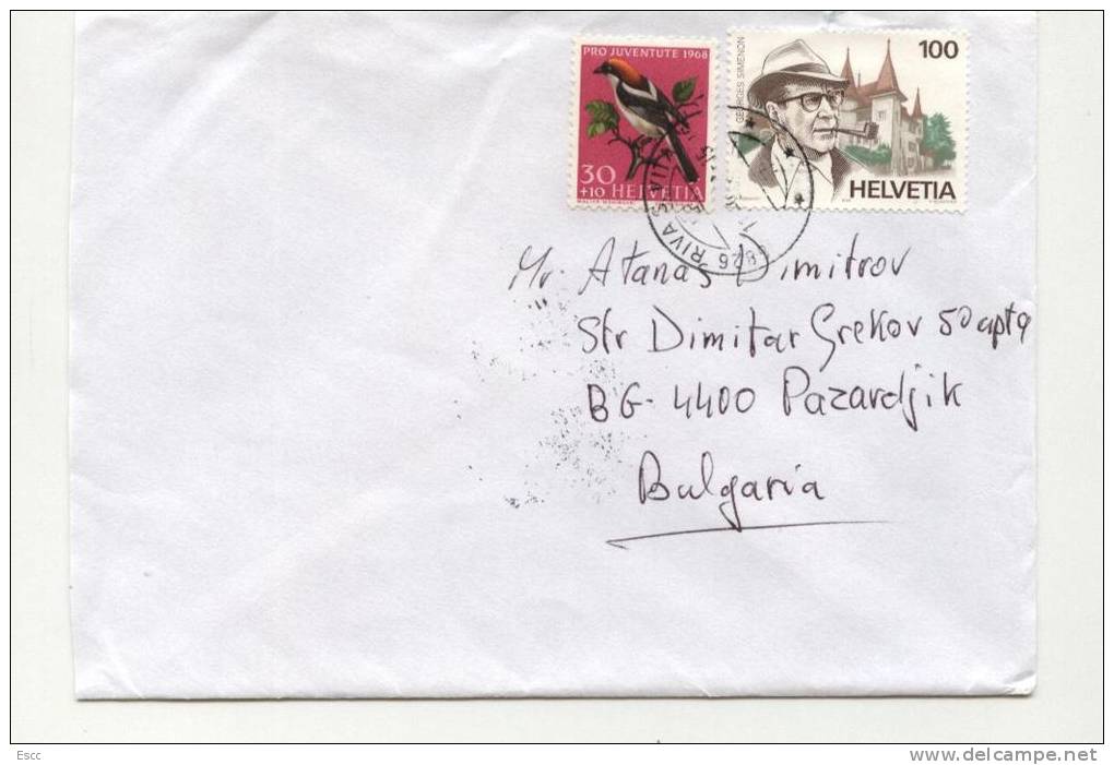 Mailed Cover (letter)  With Stamps Bird 1968 G Simenon 1994  From Switzerland - Lettres & Documents