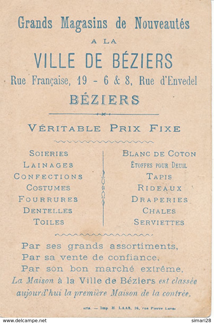 CHROMO - A LA VILLE DE BEZIERS - GRANDS MAGASINS DE NOUVEAUTES - PAVILLON DE LA PRESSE - Altri & Non Classificati