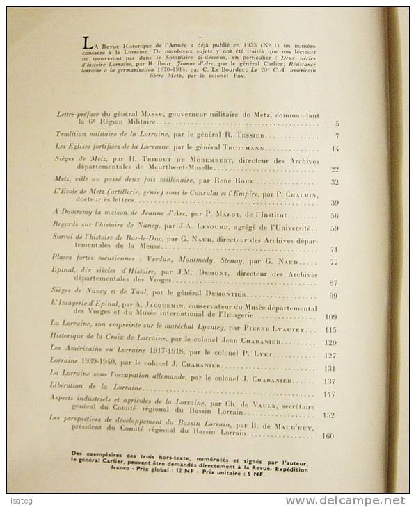 Revue Historique De L'armée Numéro Spécial Lorraine N° 3 - Autres & Non Classés