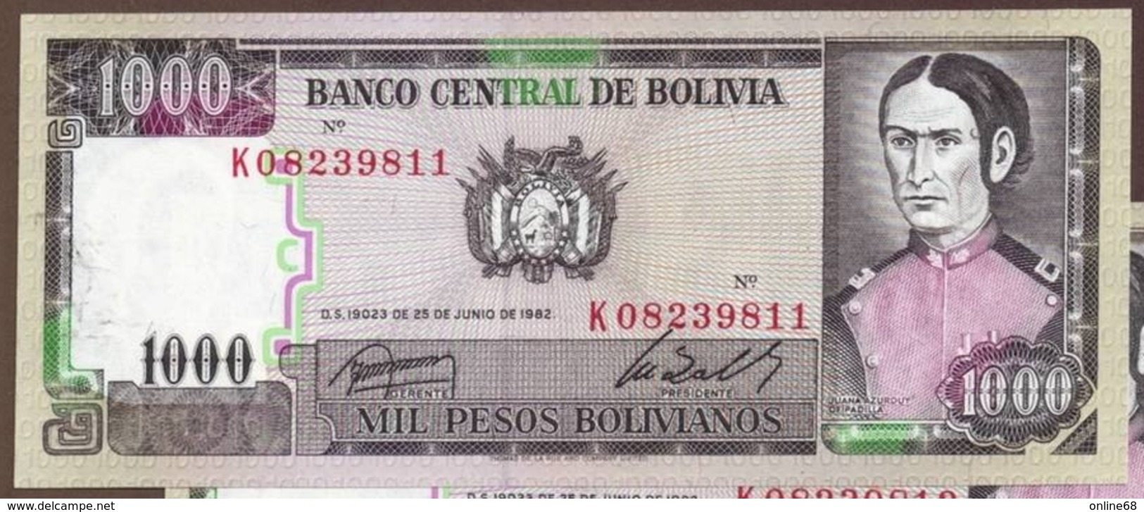 BOLIVIA LOT 2x 1000 PESOS 25.6.1982 SERIE K 8   P# 167 - Bolivia