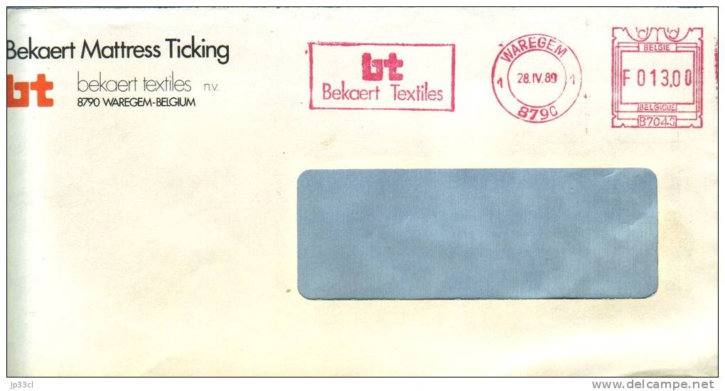 EMA BT Bekaert Textile, Waregem, 28/4/1989 Sur Lettre A En-tête De La Firme - Autres & Non Classés