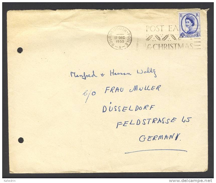 Great Britain 1955, Letter / Cover, Bournemouth - Poole To Düsseldorf - Germany, Post Early For Christmas - Storia Postale