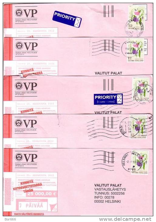 5X GOOD FINLAND Postal Cover 2012 - Good Stamped: Peas / Flowers 2008 - Briefe U. Dokumente