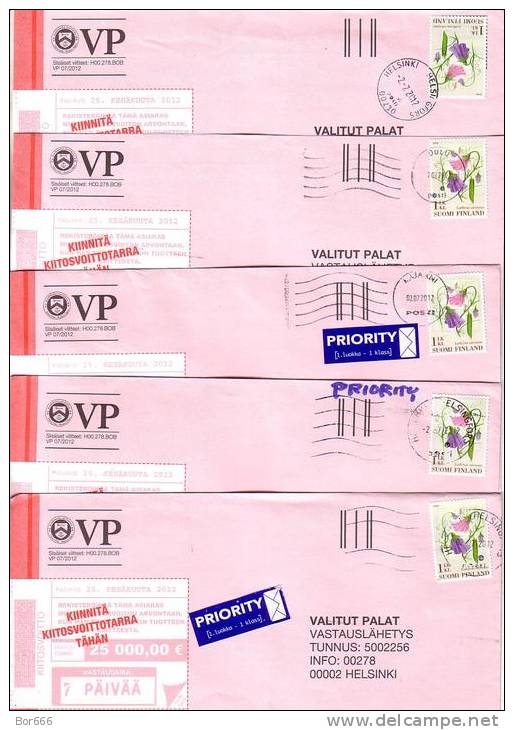 5 X GOOD FINLAND Postal Covers 2012 - Good Stamped: Peas / Flowers 2008 - Covers & Documents