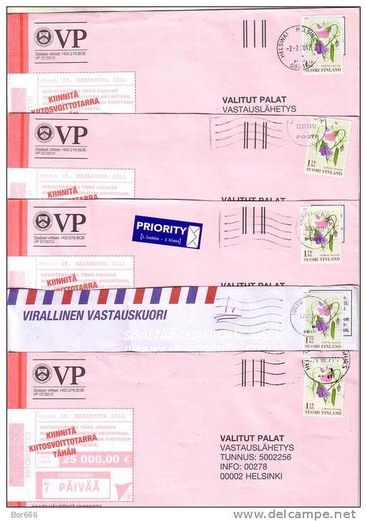 5 X GOOD FINLAND Postal Covers 2012 - Good Stamped: Peas / Flowers 2008 - Covers & Documents