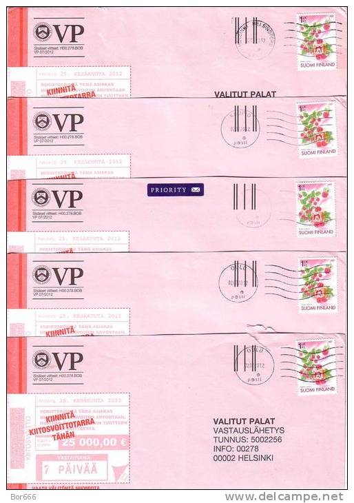5 X GOOD FINLAND Postal Covers 2012 - Good Stamped: Raspberry 2007 - Briefe U. Dokumente