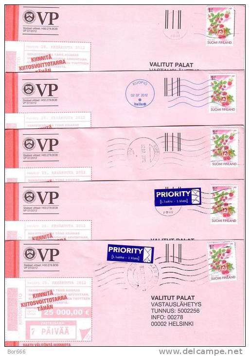 5 X GOOD FINLAND Postal Covers 2012 - Good Stamped: Raspberry 2007 - Covers & Documents