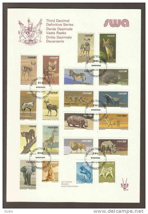 South West Africa  SWA - 1980 - Wildlife - Third Decimal Definitive / Definitive / 3rd Definitive - Full Set On FDC - Animalez De Caza