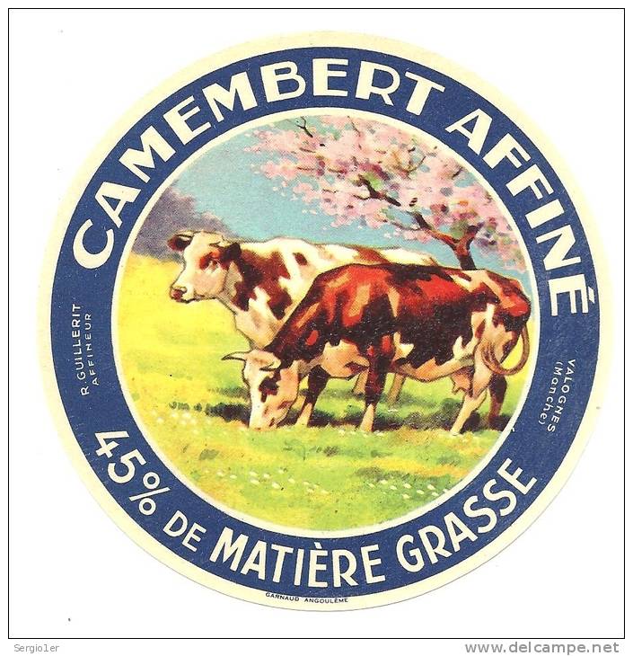 Ancienne Etiquette Fromage  Camembert Affiné 45%mg  R Guillerit Valognes - Fromage