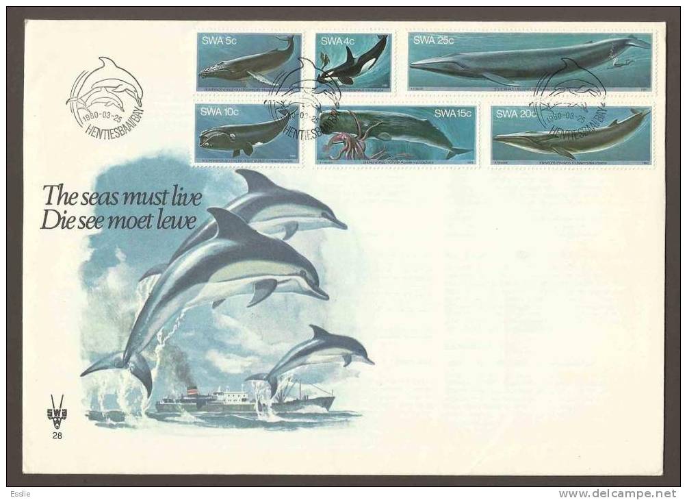 South West Africa SWA - 1980 - Whales - Complete Set On FDC - Dauphins