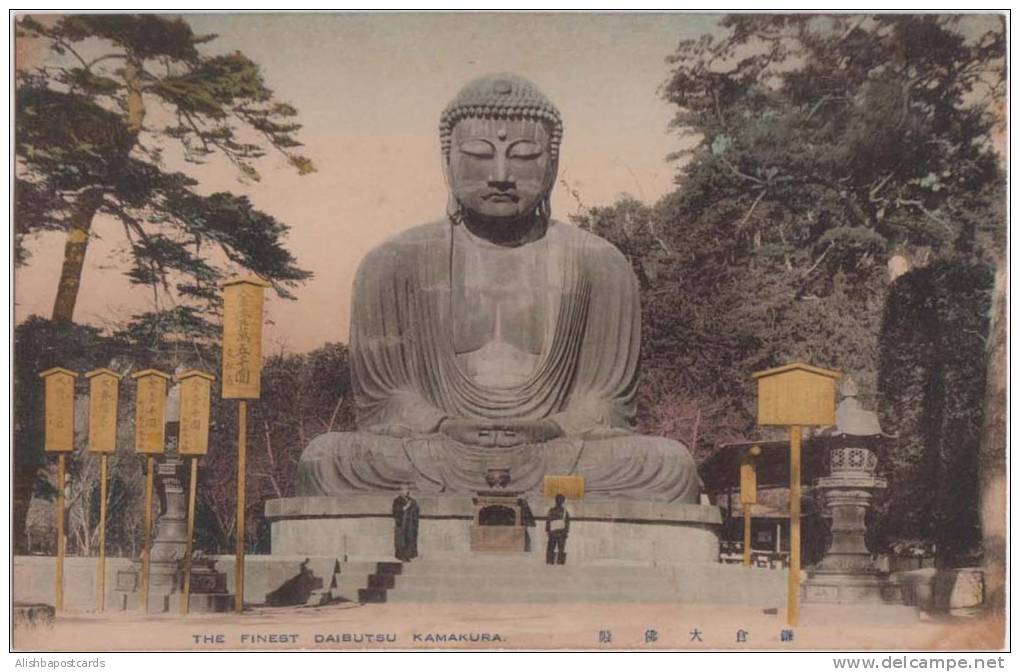 The Great Buddha Of Kamakura Daibutsu / Amida Nyorai, Wooden Statue Of Buddha, Buddhism, Japan Old Vintage Postcard As S - Buddhismus